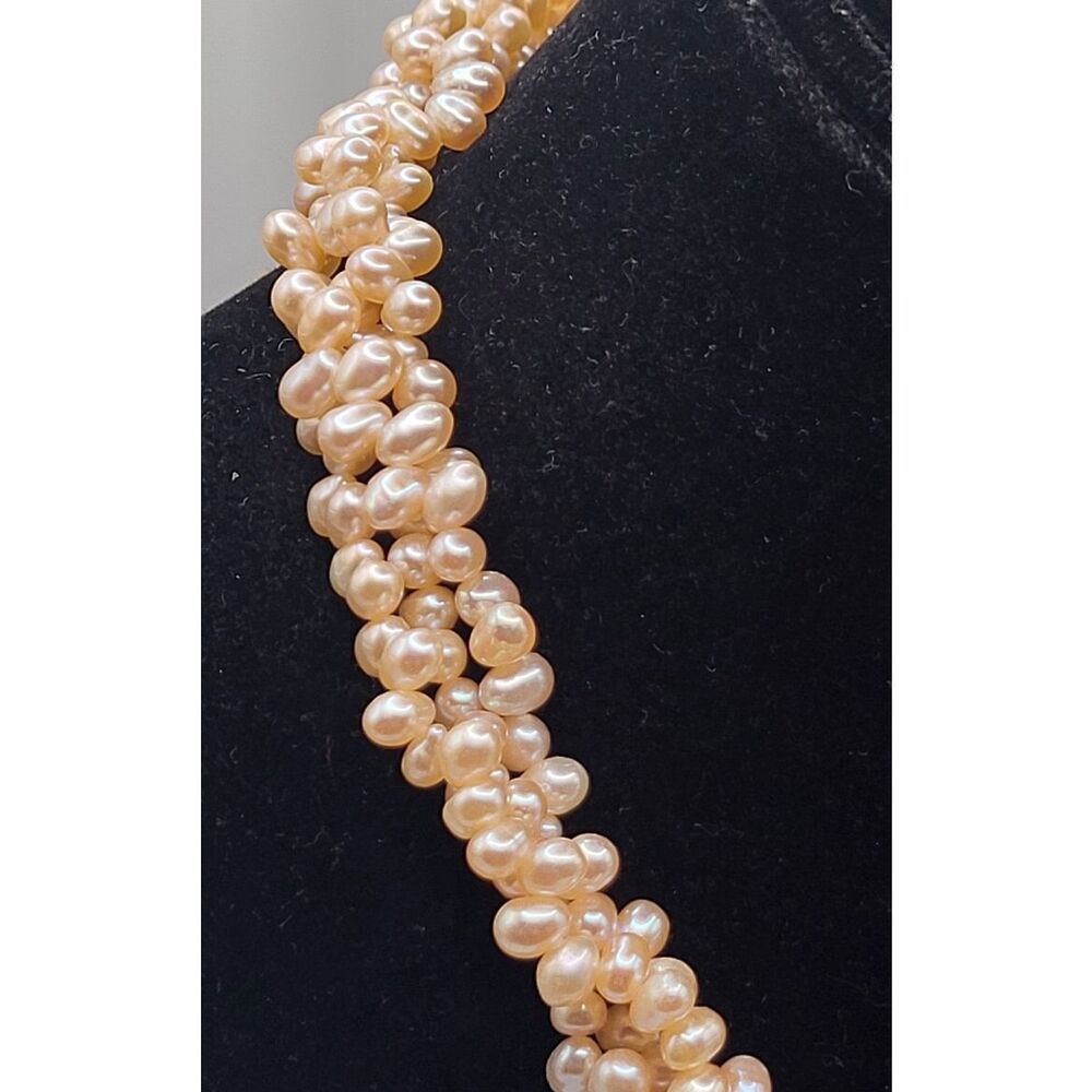 Gorgeous Pink Champagne Freshwater Pearl Triple Strand Necklace 24in 14kgp